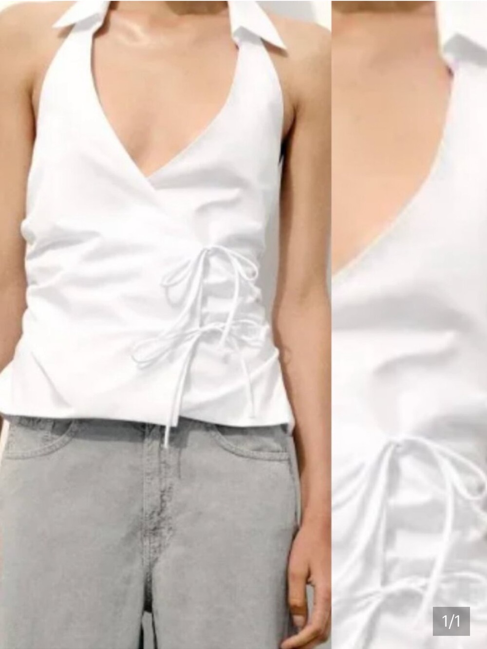 Zara White Wrap Poplin Collar Halter Tank Top